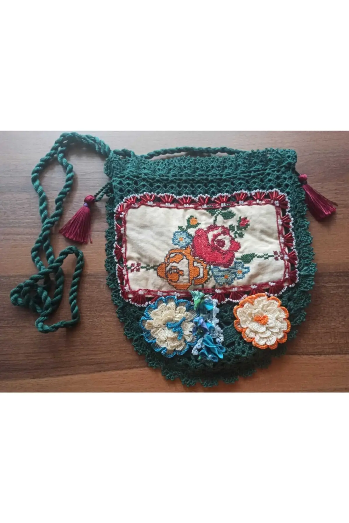 Uras Handmade Ethnic, Authentic, Bohemian, Hippi Cross Stitch Mesh Bag Women bag Shoulder Bag Handmade