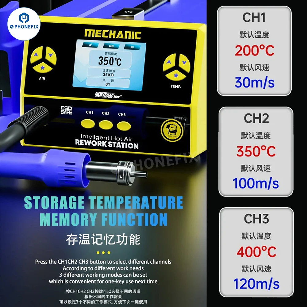 

MECHANIC 861DW MAX Digital Hot Air Rework Station Lead Free BGA Soldering Station 1000W for Phone Motherboard PCB Welding Repair