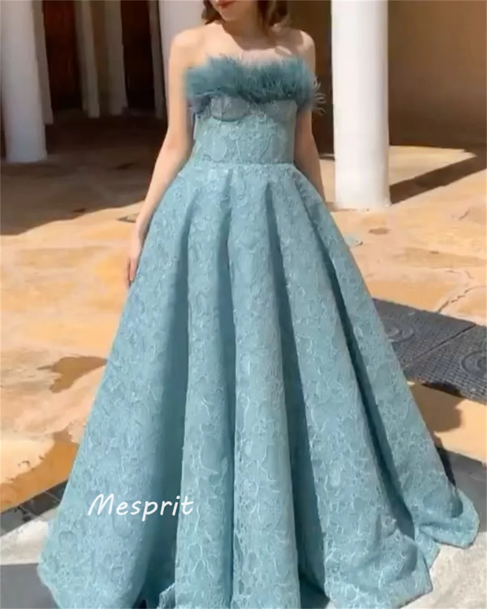 Customized  Feather Elegant Simple Strapless Ball gown Feathers Floor length Charmeuse Formal Ocassion Gown Evening Dresses