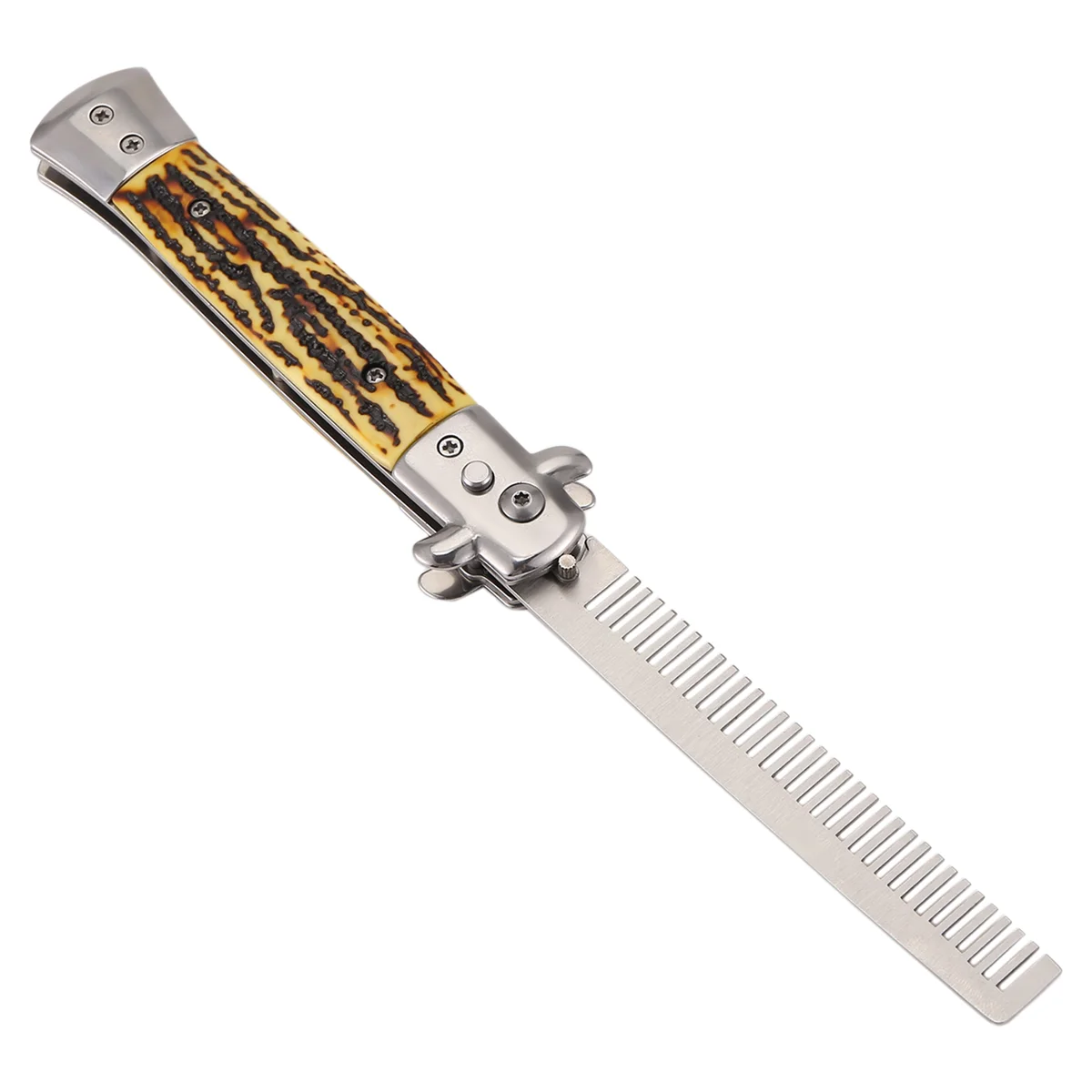 1Pcs Automatic Stainless Steel Combs Foldable Knife Brushes Hair Trimmer Comb Brush Accessories Butterfly Mens Pocket Knife