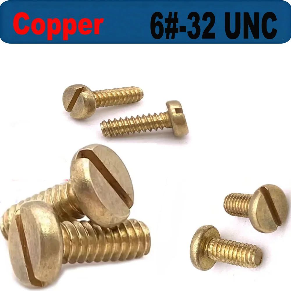 

10Pcs 6#-32 UNC Copper American and British Standard Pan Flat Coarse Thread Slotted Round Head Screws clou tapisserie