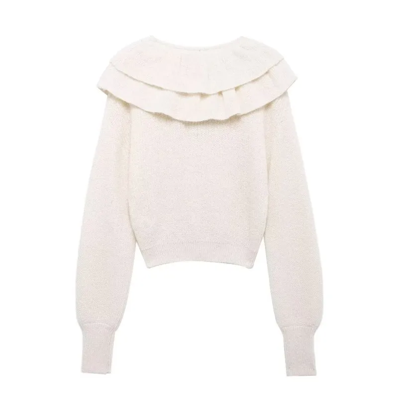 TRAF Stacked decoration Collar Pullovers For Women Autumn Casual Elastic Waist Long Sleeve Pullovers Female Pullovers