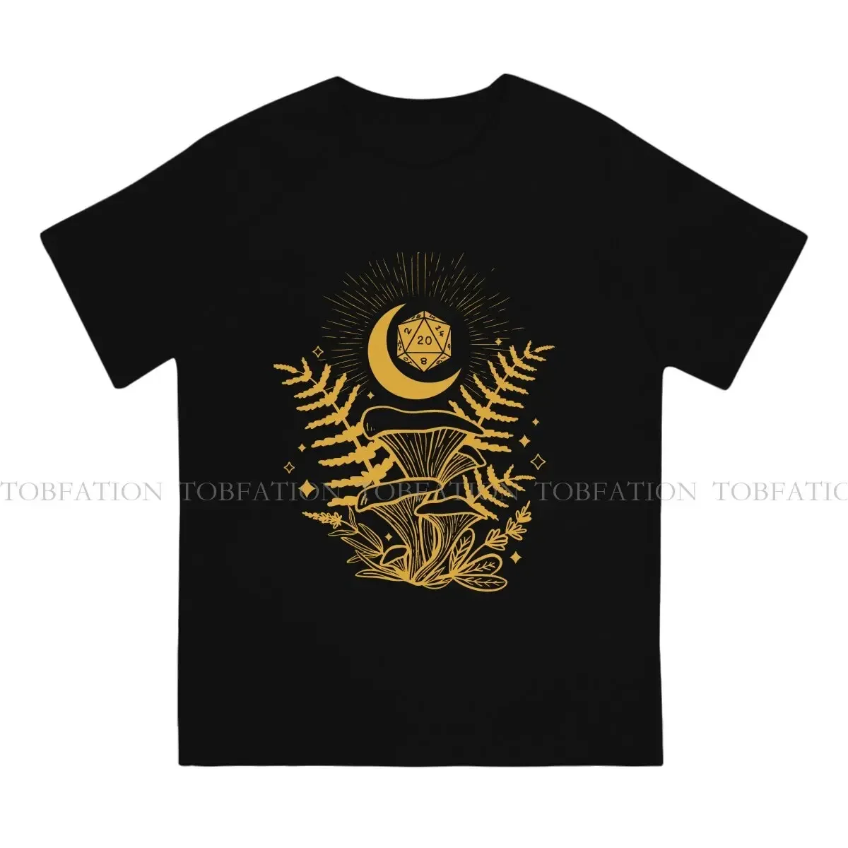 DND Forest Mushroom Fern and Moon D20 for Druid or Nature Cleric 100% Cotton T Shirt Vintage Men's Tee Shirt O-Neck Short Sleeve