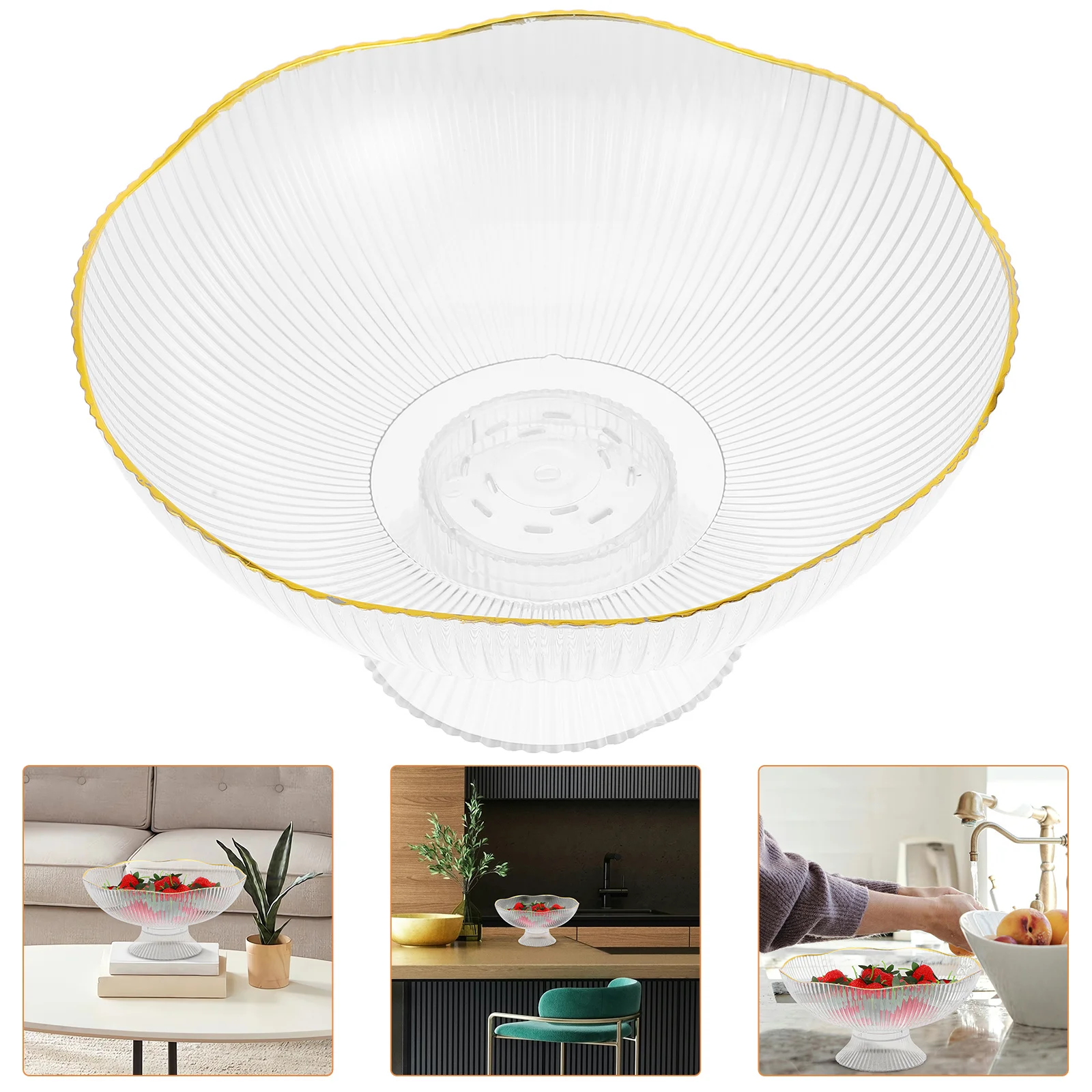 

Декоративная ваза для фруктов с золотой отделкой, сливное отверстие, многофункциональный поднос для закусок, тарелка для хлеба, сервер для салата, большая кухонная блюдо для фруктов