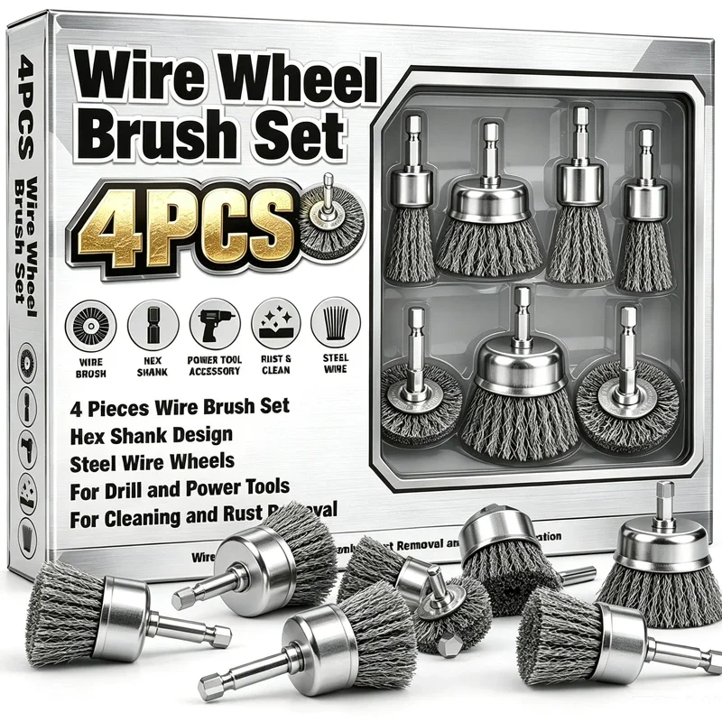 10 Sizes Electric Steel Wire Brush Hexagonal Handle Cleaning Polishing Metal Rust Removal Brushes 1/4 Hex Shank Drill Attachment