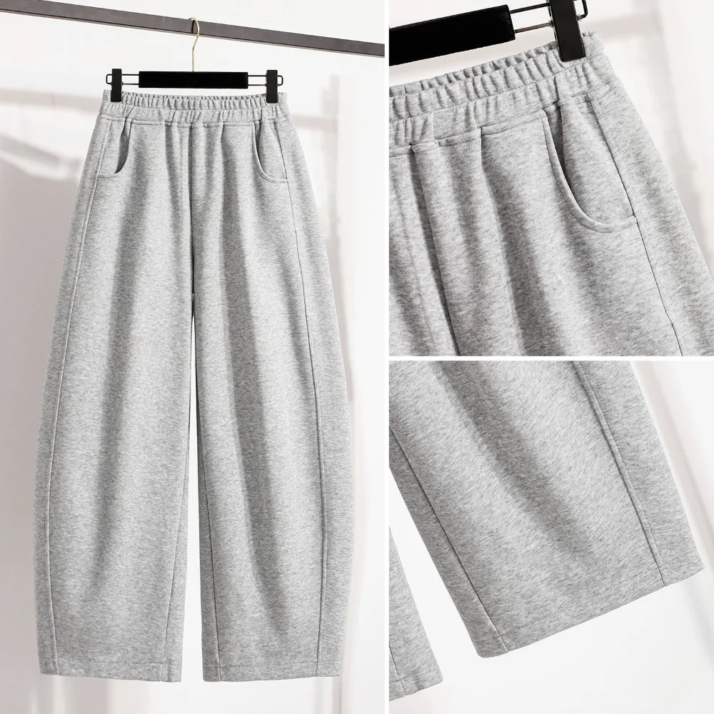 عارضة عالية الخصر جيوب أنيقة الصلبة أنبوب كامل طول السراويل الكورية أساسيات الموضة الخريف زائد حجم الملابس