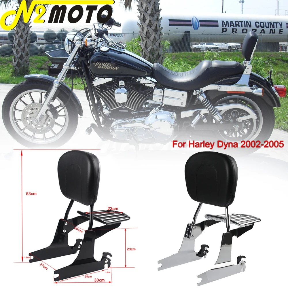 Chrome Rear Passenger Sissy Bar Luggage Rack Backrest w/ Pad For Harley Dyna LowRider Street Bob FXDB Super Glide SwitchBack FLD