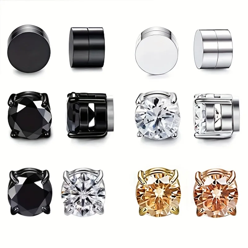 2pcs Women Men Stainless Steel Cubic Zirconia Magnetic No Piercings fake Stud Earrings Ear Clip For Men Women Daily Wear Jewelry