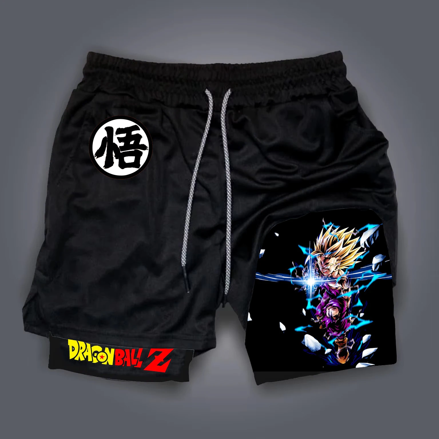 2026 Neue Dragon Ball Z Son Gohan Anime Herren Doppellagige 2-in-1 Gym-Shorts Sommer Schnelltrocknende Weiche Bequeme Leichte Strandshorts
