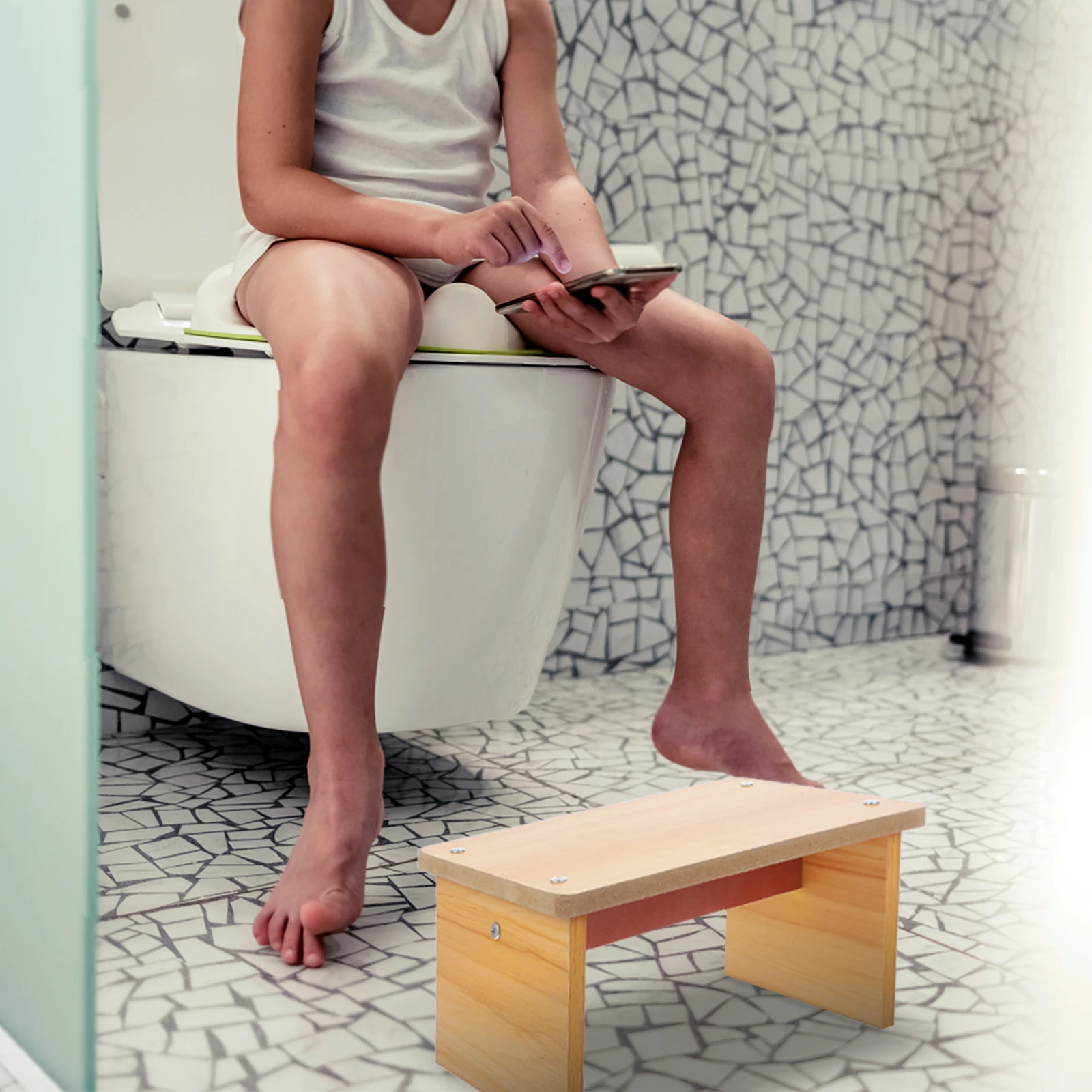 

Wooden Foot Non-Slip Strong Load-Bearing Portable Small Size Wood Material Comfortable Step For Bathroom Toilet Office
