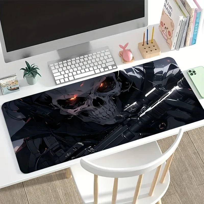 CIFBUY Mouse Pad Non-Slip Rubber Base Large Desk Mat Dark Skull Tactical Gun Art Smooth Surface Precise Tracking Washable Durabl