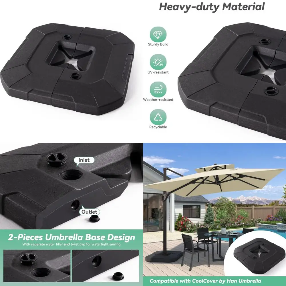 قاعدة مظلة للفناء الخارجي شديدة التحمل مع حشوة الماء والرمل، تدعم مظلات بقوة 220 رطلًا