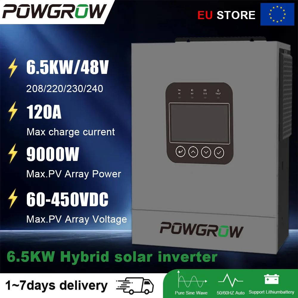 POWGROW 12KW Hybride Solar Inverter 48VDC Pure Sinusgolf 24V 220V 160A Inversor MPPT Laadregelaar Converter Off Grid WIFI