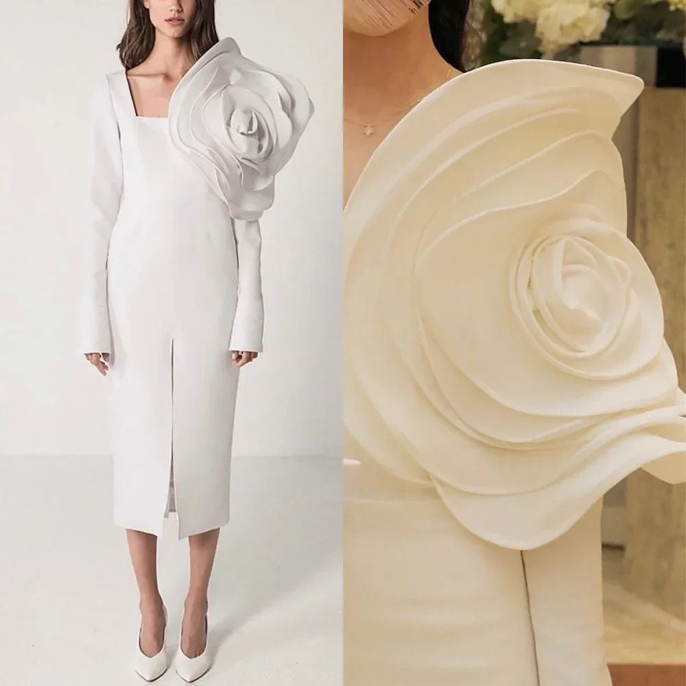 El vestido cuadrado con abertura simple de Yipeisha personalizado se lleva hasta hasta la pantorrilla, decorado con flores, creando un hermoso y elegante