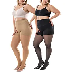 2 Pack  Plus Size Control Top Tights 80D Queen Size Support Nylon Hosiery Pantyhose for Chubby Girls Women Women Leggings