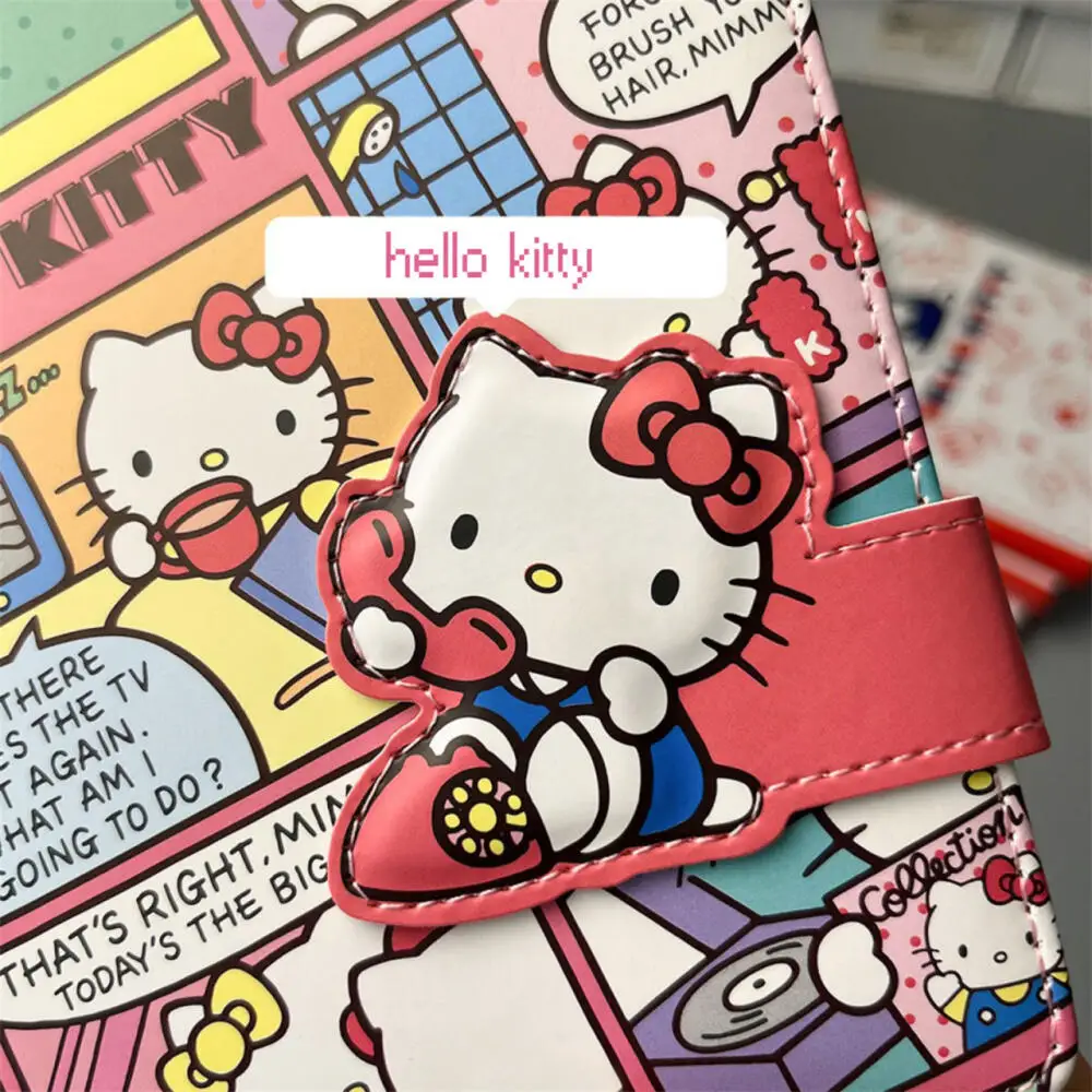 Sanrio Magnetic Buckle Notebook Cartoon Hello Kitty Kuromi Cinnamoroll Manga Style Color-page Printed Notebook Handbook Notebook