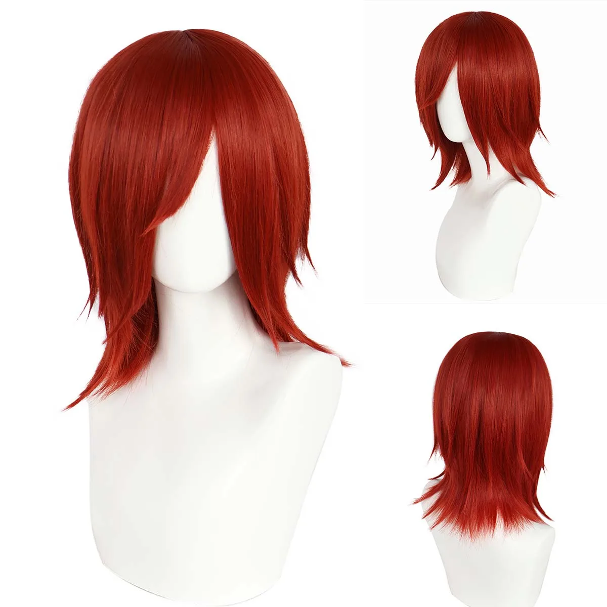 Anime Nagato Cosplay Donkerrood Korte Pruik van Synthetisch Haar
