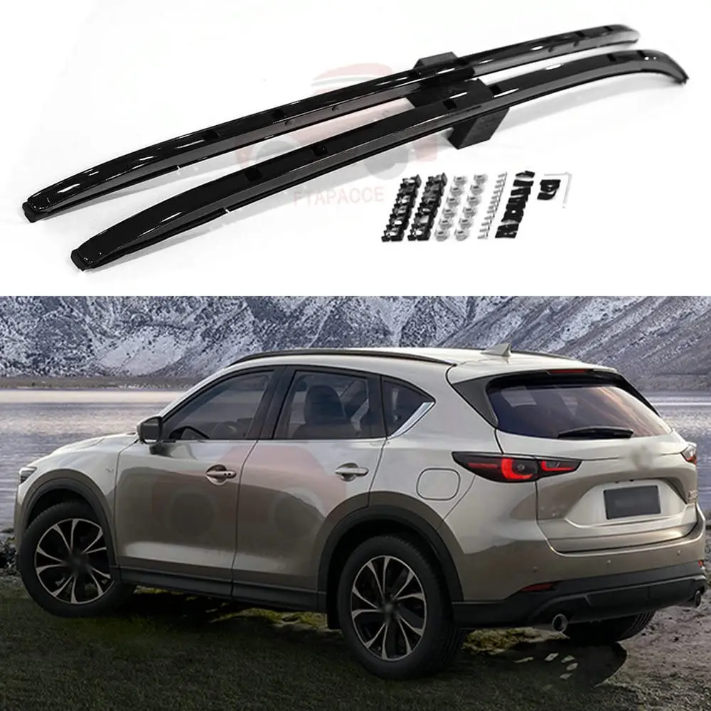 FTAPACCE 2PCS Aluminum Roof Rail Racks Fits for Mazda CX-5 CX5 2017-2023 Cargo Luggage Carrier (Black)
