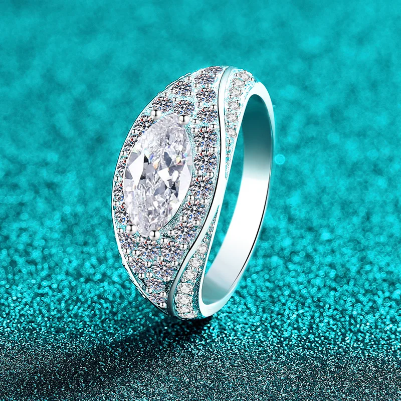 

S925 Sterling Silver Full-Pave Moissanite Marquise Ring Evil Eye Women's Luxury Light European Style Trending Gift