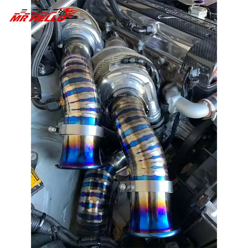 3 Zoll / 3,5 Zoll / 4 Zoll Auto-Modifikation, Edelstahl, gebackenes Titan, blauer Einlass, Trend, universeller Turbinen-Glockenmund