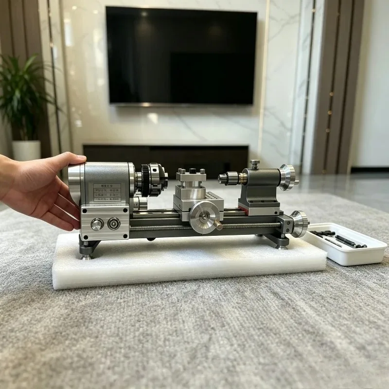 Mini Metal Lathe Machine, Benchtop Precision Lathe for Bead Making, DIY Model Processing, Variable Speed