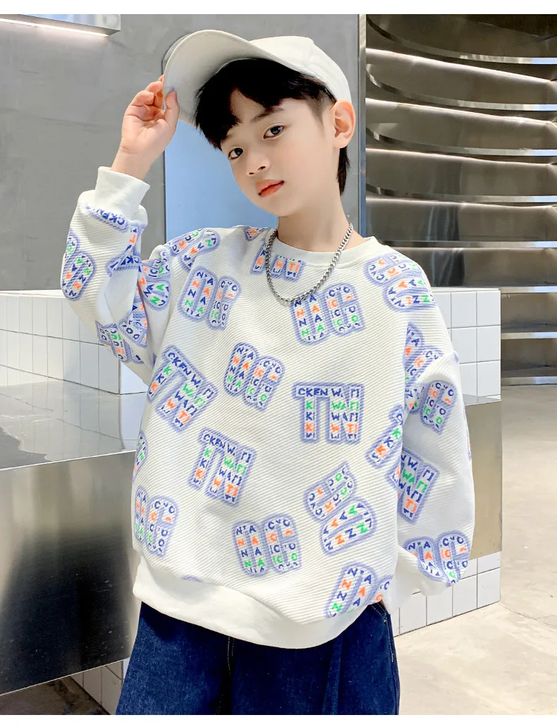 Kinder Frühlings- und Herbstmode Bedruckter Pullover Sweatshirt Baumwolle Kinder Locker Lässig Koreanische Teenager-Jungenkleidung Alter 4 bis 14 Jahre – Detail 6