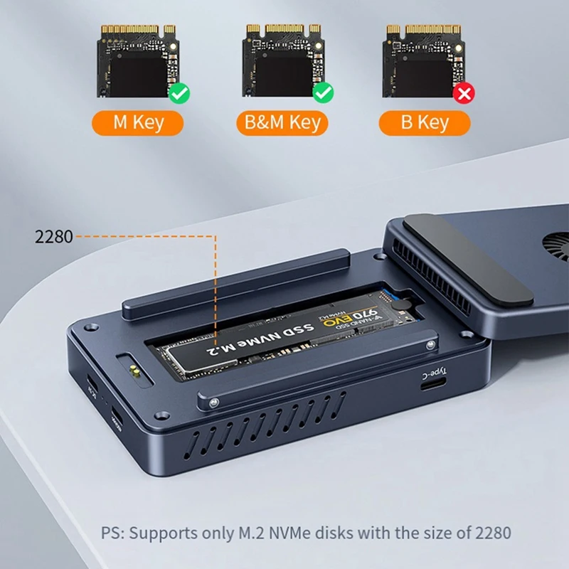 ACASIS M.2 Hard Disk Enclosure For NVME MAC Notebook Dual DP Multi-Screen With Fan Cooling Easy Mobile Hard Disk Enclosure