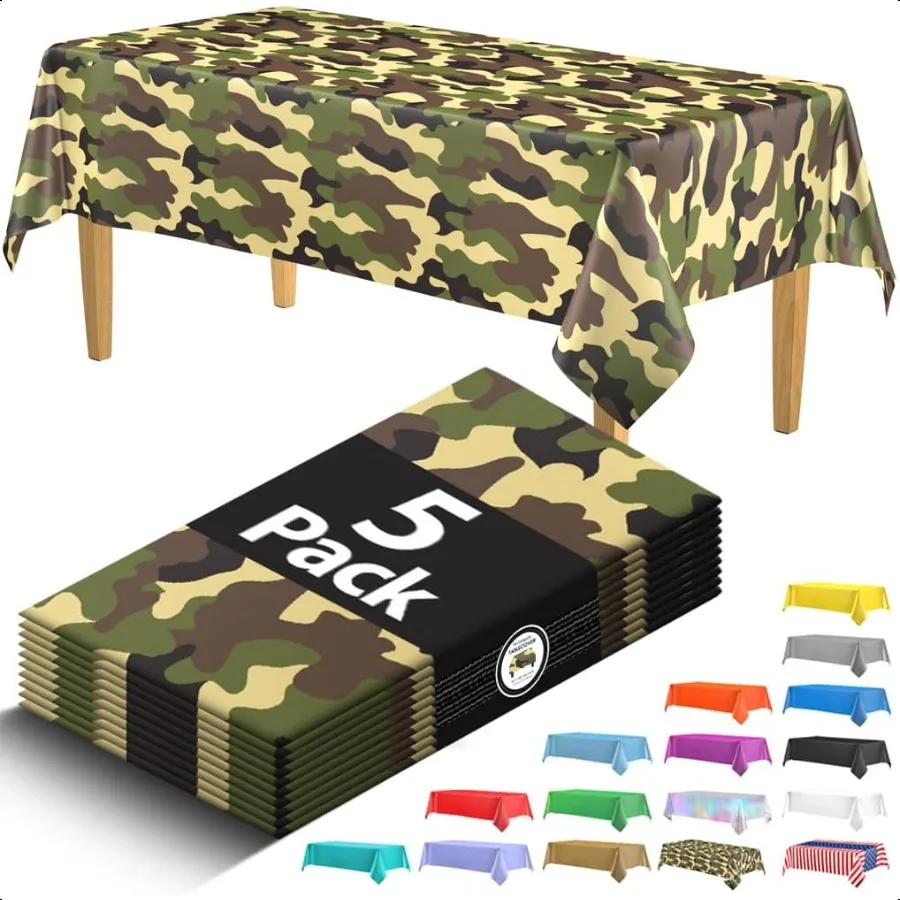 

5 Pack Premium Camo Plastic Tablecloth 108 x 54 in. Army Birthday Party Decorations Army Party Decorations Plastic Table Cloth
