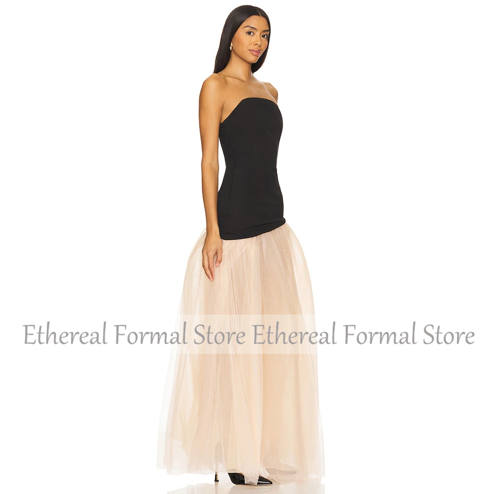 Современное вечернее платье без бретелек, тюль цвета шампанского, женское платье для выпускного вечера без рукавов с разрезом, вечернее платье длиной до пола, Саудовское платье