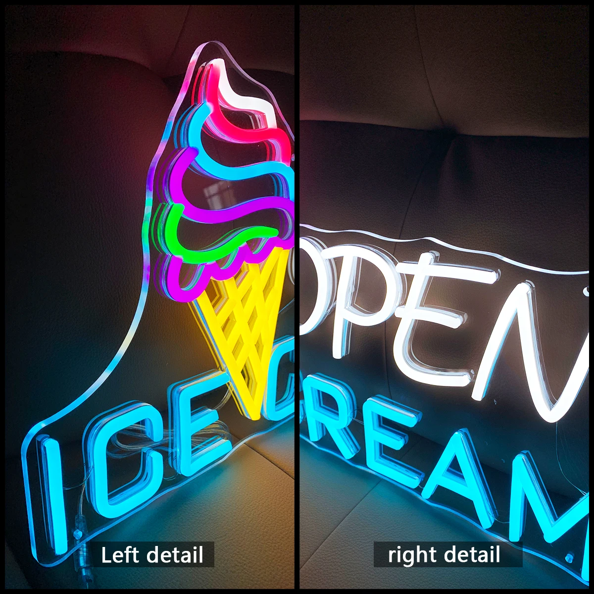 Señal de neón de estilo abierto para helado, letrero de neón personalizado para aplicar tienda de licencia, patrón decorativo de atmósfera, deja que tu tienda sea única