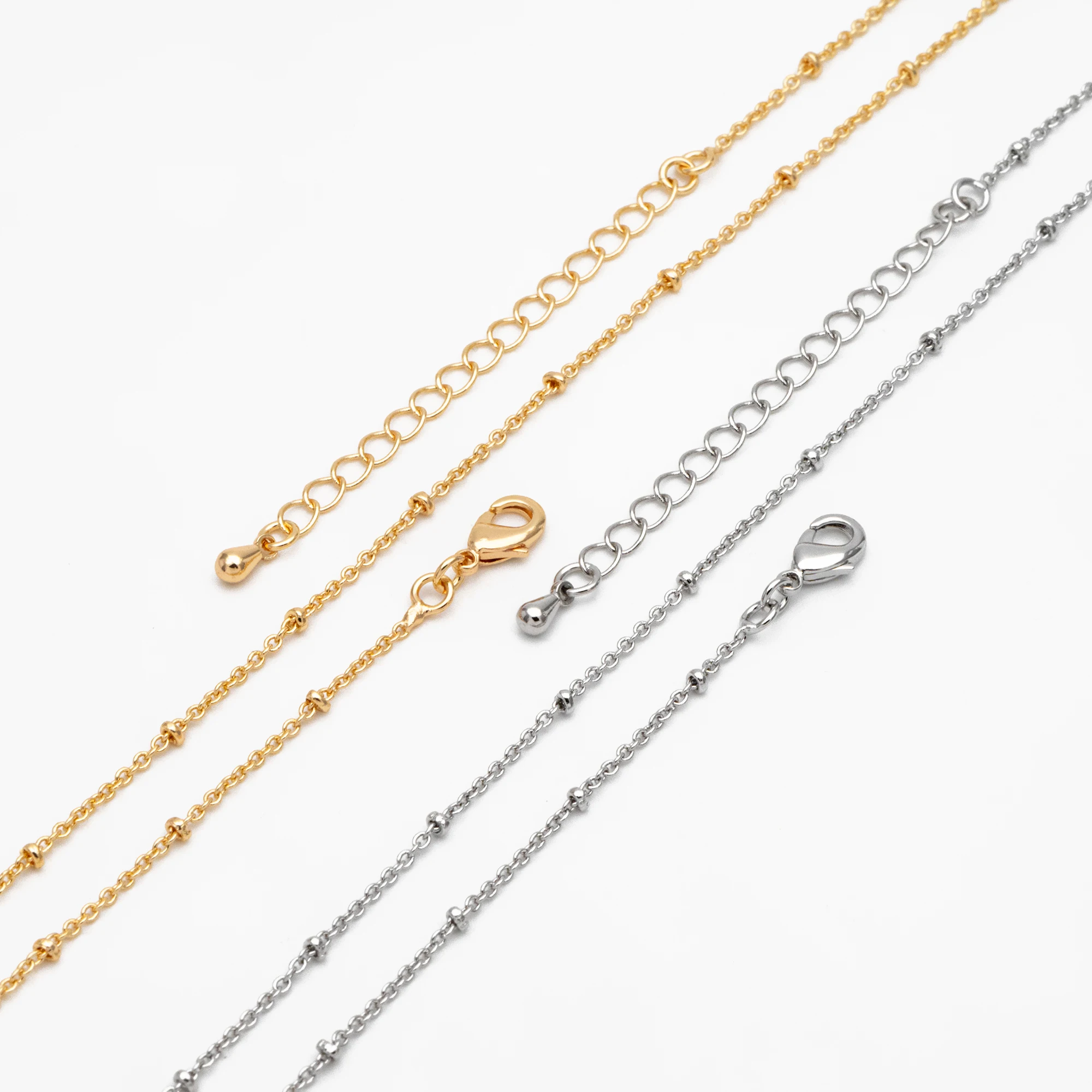 Gold/ Rhodium Plated Brass Satellite Chains 1mm, Finished Dainty Necklace with Extender Chain, Ready to Wear 18 Inch (#LK-312)