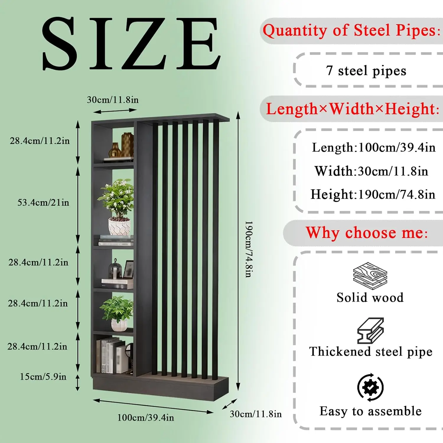 Room Divider with Shelves, Entrance Hall Partition Screen Column Floor to Ceiling - Freestanding Room Divider with Storage Shelf