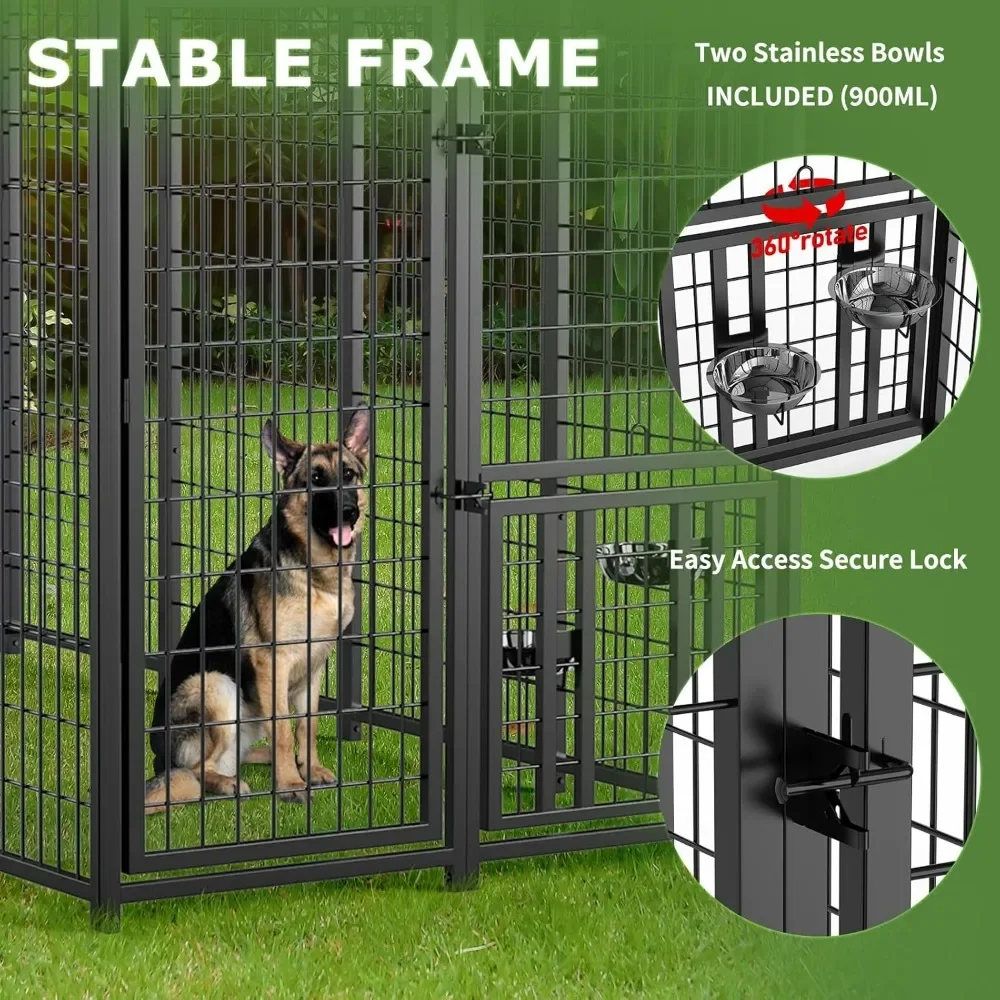 Dog Kennel Outdoor Pet Pens Dogs Run Enclosure Animal Hutch Metal Coop Fence with Roof Cover, Dogs Playpen