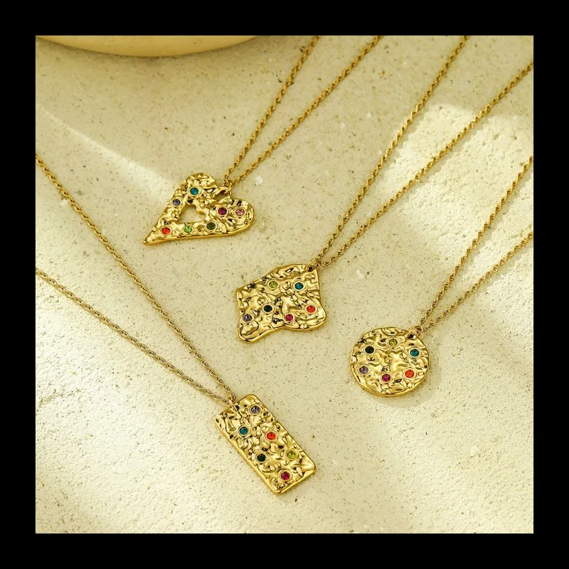 جديد INS نمط المشاهير على الإنترنت مع لون الماس التيتانيوم 18K الذهب التيتانيوم الصلب قلادة ضوء الفاخرة تنوعا المطرقة Desi #2