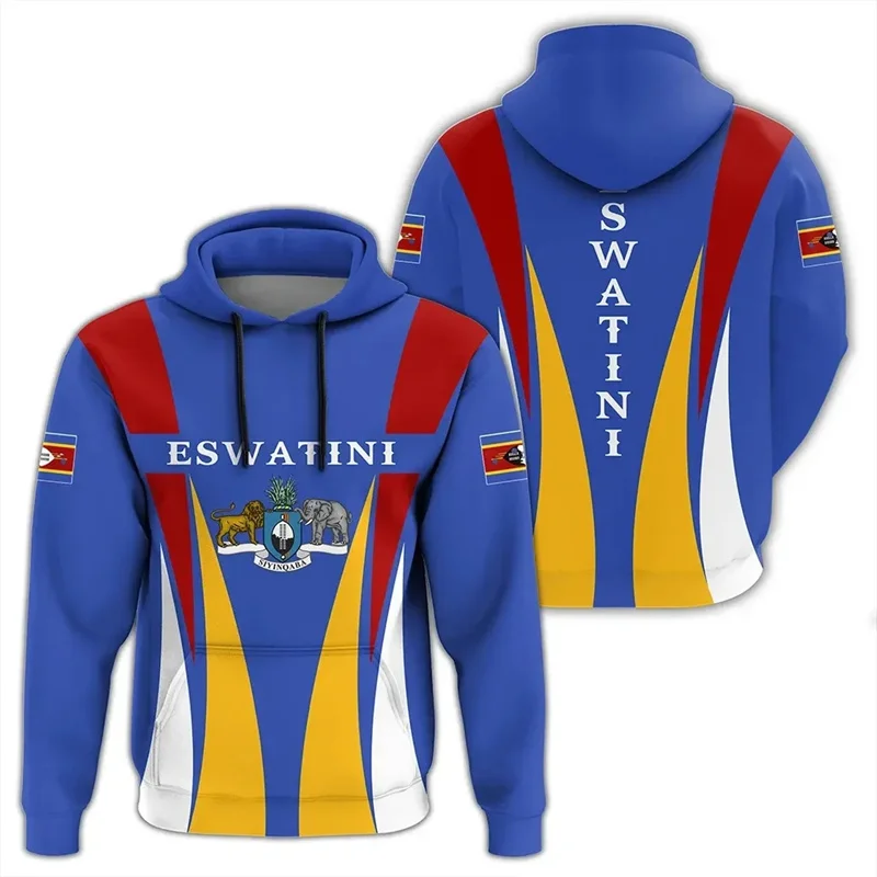 Men's African Coat Swaziland Map Flag 3D Print Hoodies Oversize Eswatini National Emblem Graphic Sweatshirt Male Pullover Hooded