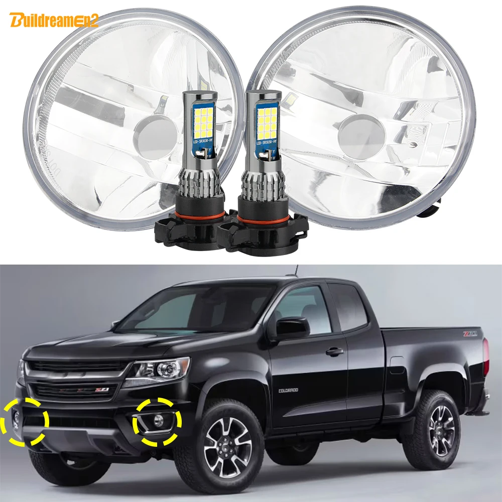 Car Front LED Fog Light Lampshade with High Bright PSX24W Bulb 2 Pieces For Chevy Chevrolet Colorado 2015 2016 2017 2018 2019