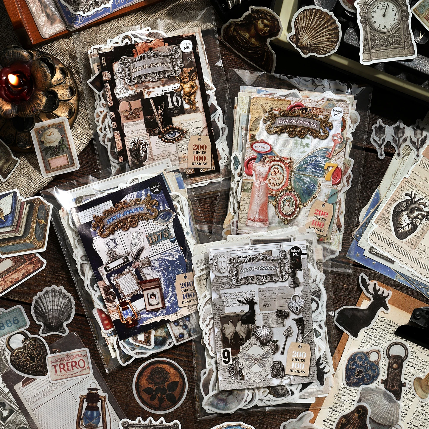 TIANZI Vintage Painting Accessories Stickers Pack Tie Bag Material for Comic Exhibitions DIY Decorations Background Art Supplies