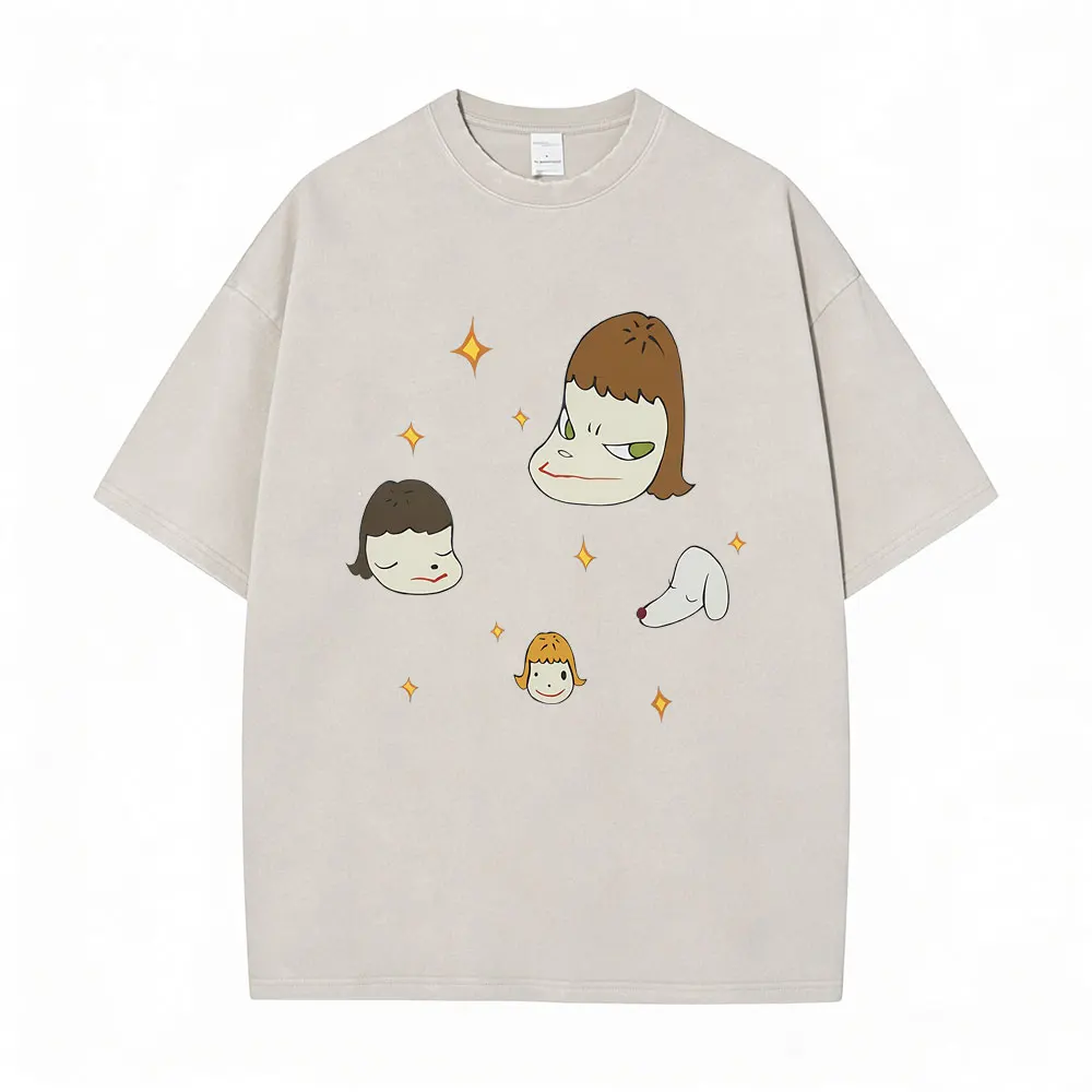 

Washed Vintage Yoshitomo Nara Graphic Print T-shirt Men Women Casual Cotton Short Sleeve T Shirt Male Fashion Oversized T-shirts