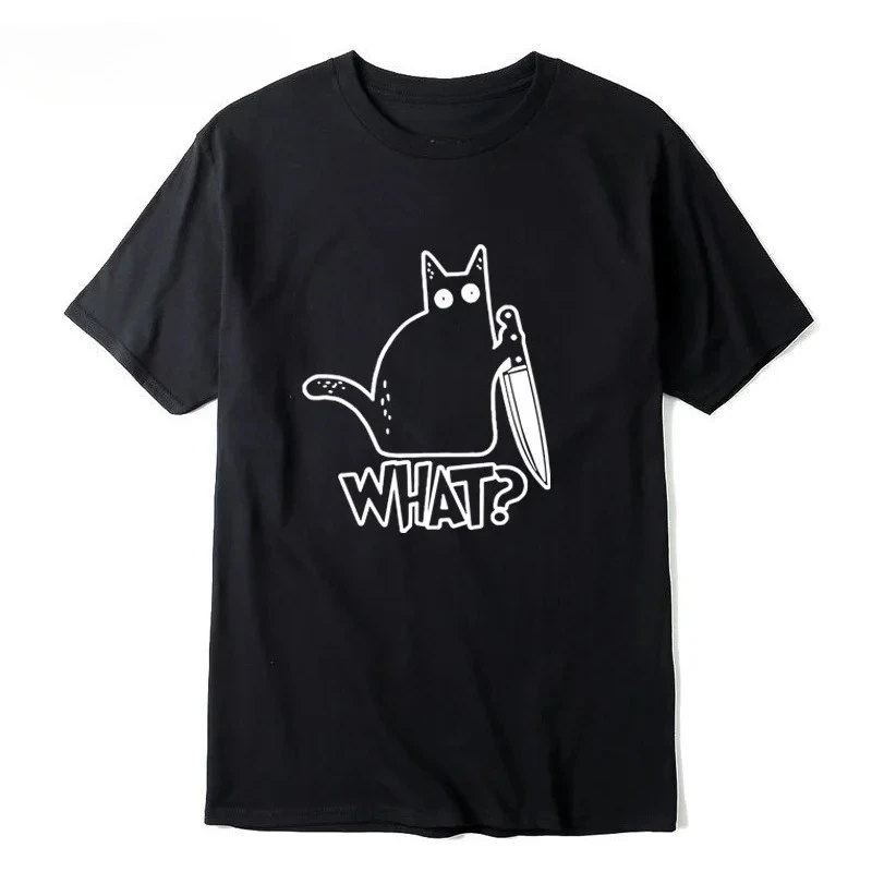 

Men's T-shirt High Quality Cotton Knife Cat Print Men T Shirt Casual Loose Men Tshirt O-neck T-shirt Men Tees Tops