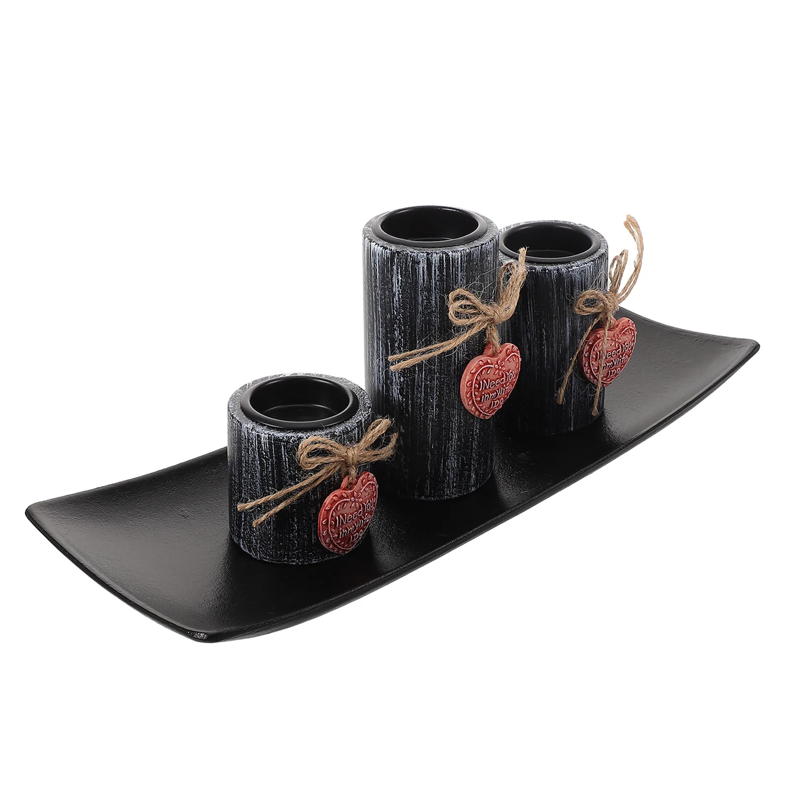 

Heart Shape Holder Set Vintage Wood Resin Tealight Holder for Romantic Coffee Table Dining Room Centerpiece Decor