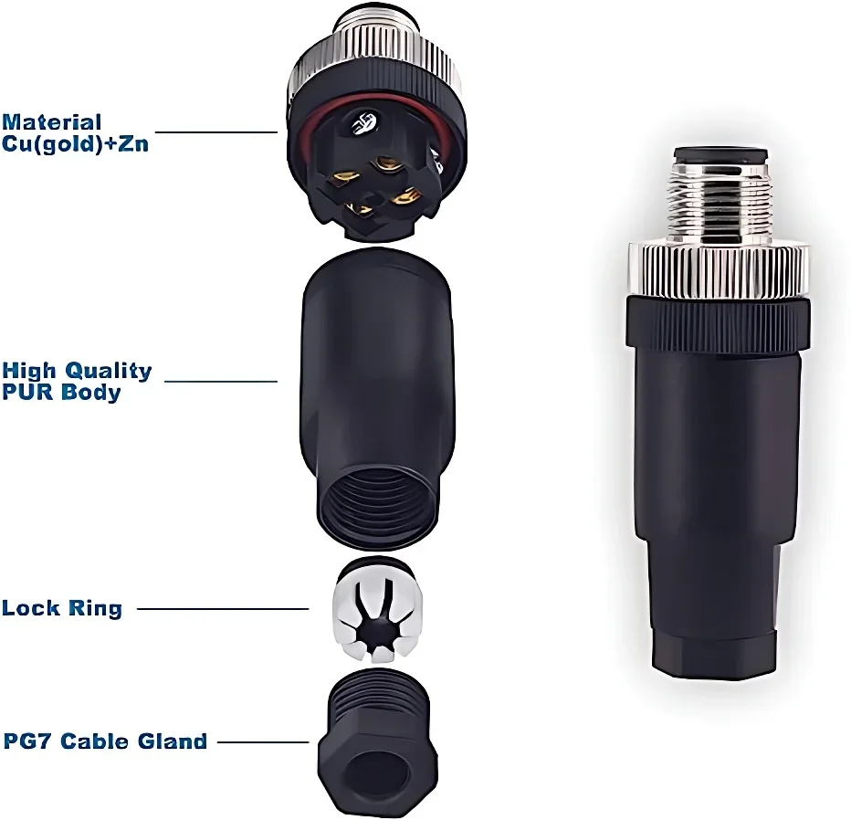 5/20 PCS M12 12mm Connector Aviation Panel Back/Front Mount Flange Socket Sensor Connector IP67 Waterproof Straight/Right Angle