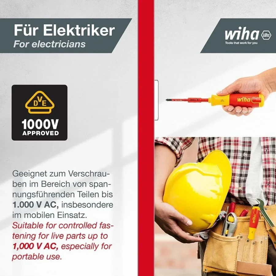 

WIHA 41234 Insulated Screwdriver with 6Pcs Slim Magnetic Slotted and Pozidriv Bits Electrician Magazine Screwdriver Hand Tool