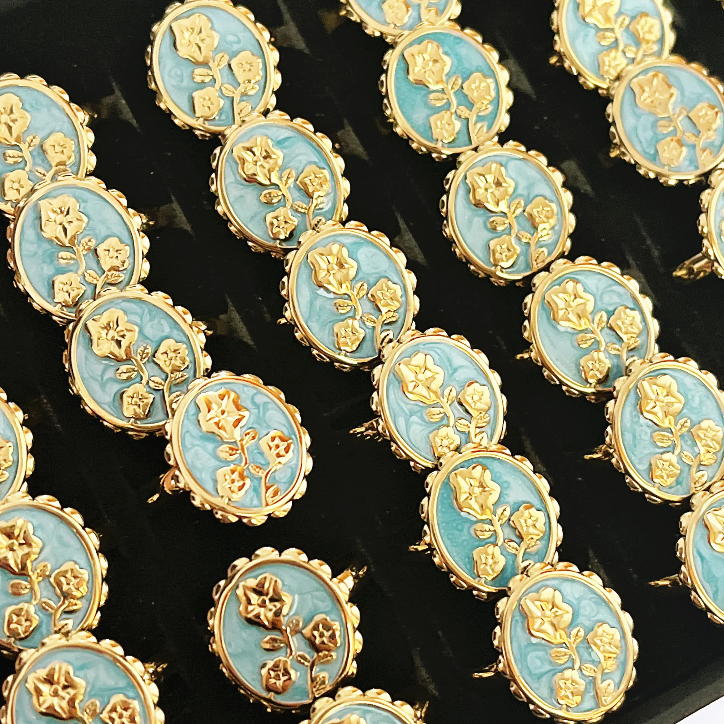 25 قطعة/الوحدة الرجعية البيضاوي الأزرق النفط بالتنقيط الفولاذ المقاوم للصدأ حلقة مفتوحة للنساء-نغمتين النفط روز المحكمة نمط مجوهرات اكسسوارات #2