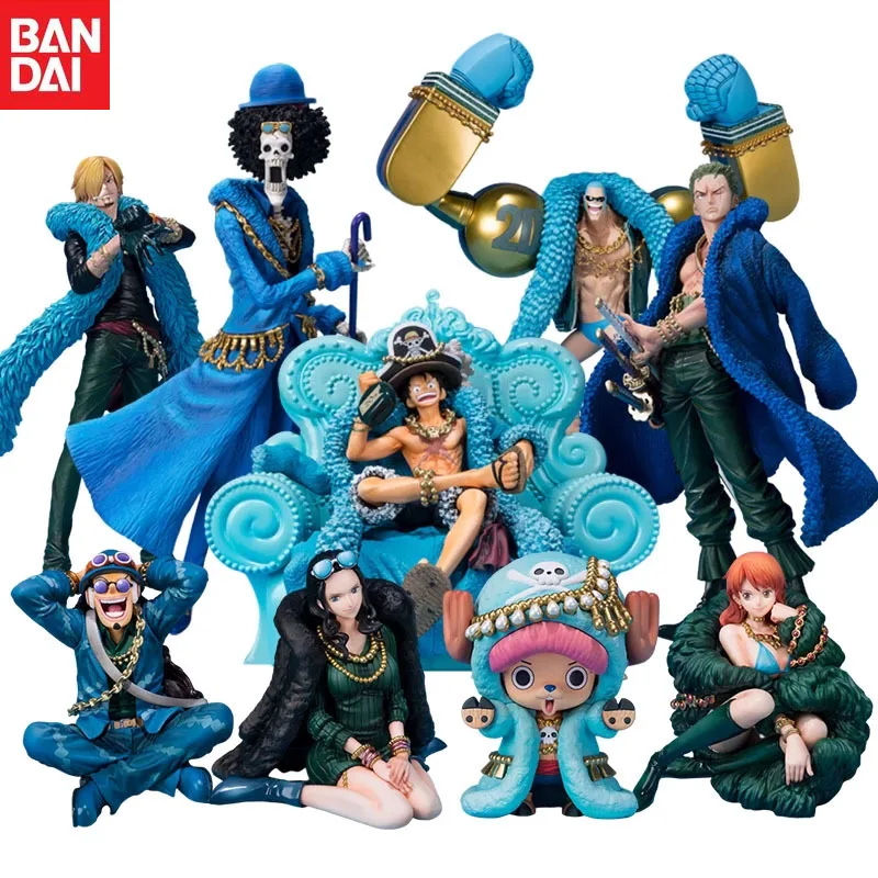 In Stock Bandai Original Anime ONE PIECE 2OTH ANNIYERSARY VER BROOK Nami Franky Sanji Usopp NICO ROBIN Action Figure Model Gifts