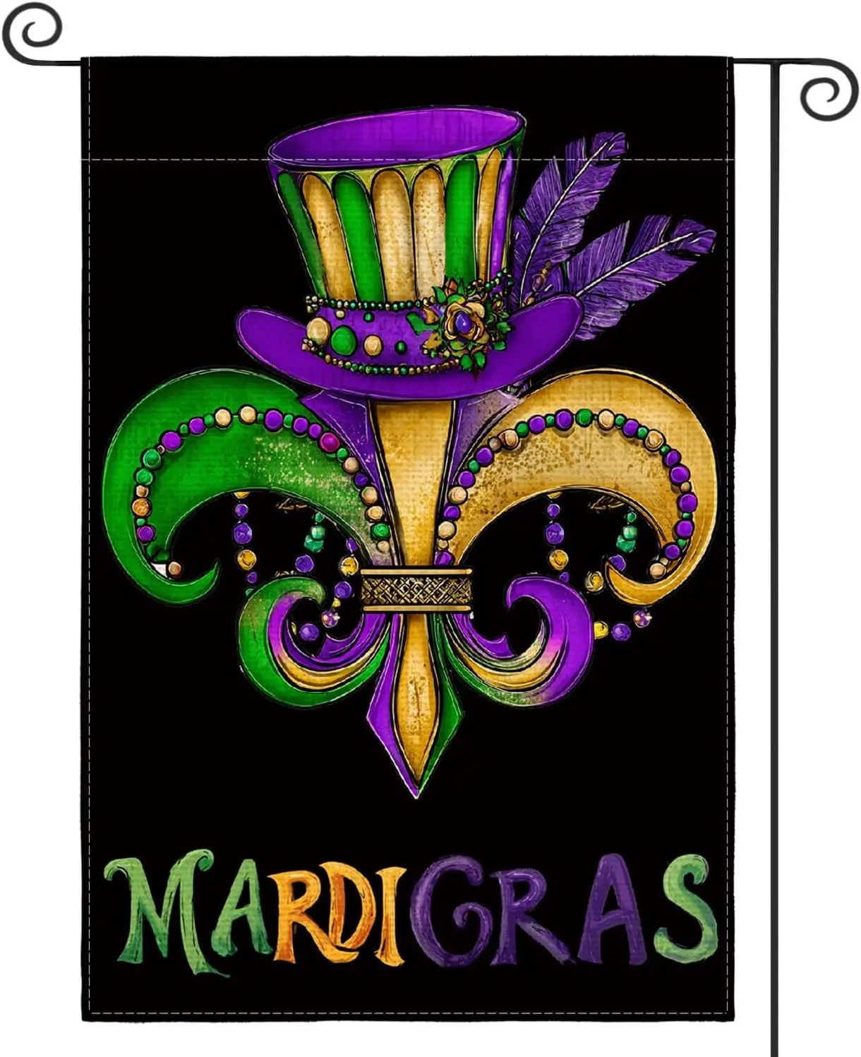AVOIN colorlife Mardi Gras Garden Flag 12x18 Inch Double Sided Outside, Fleur de Lis Beads Carnival Party Yard Outdoor Flag  PPM