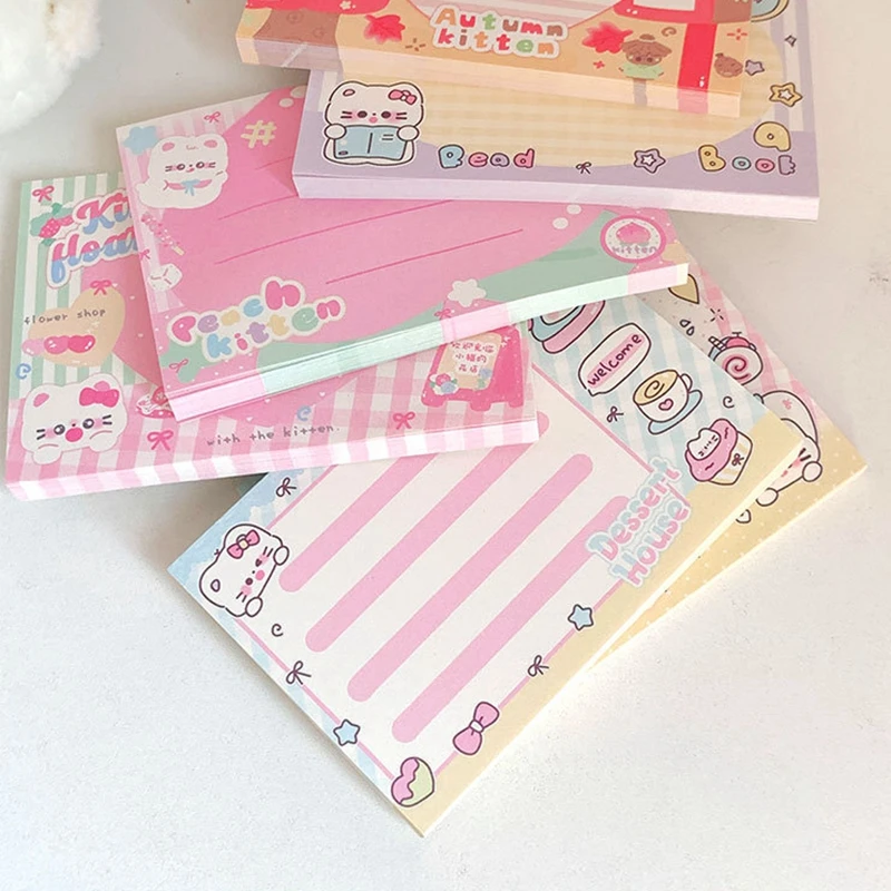 Ins Cute Cat Memo Pad Korean Scrapbooking DIY Kawaii Stationery Non Sticky Notes School Diary Message Memo Paper