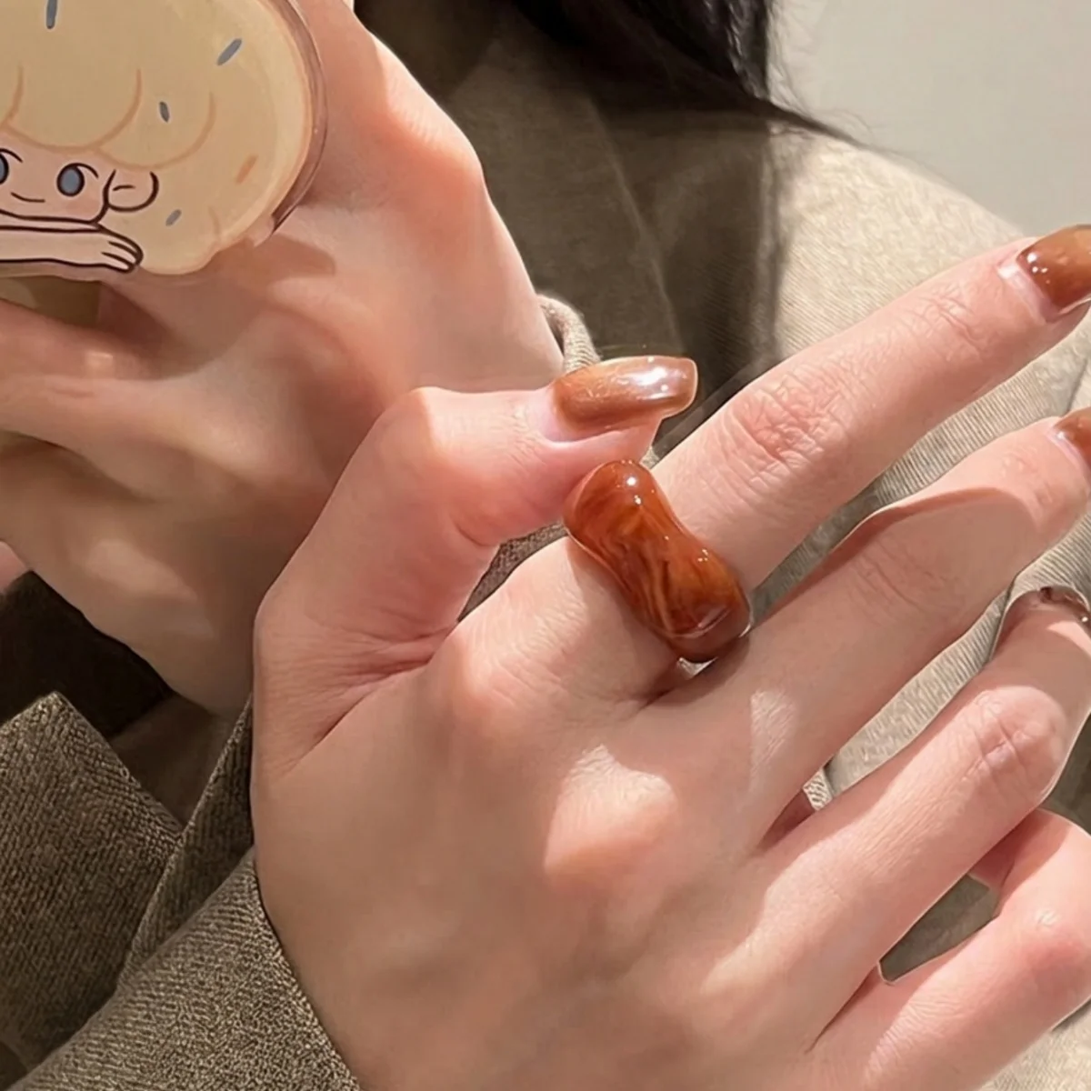1pc Y2K Sweet Cool Spicy Girl Orange Resin Ring