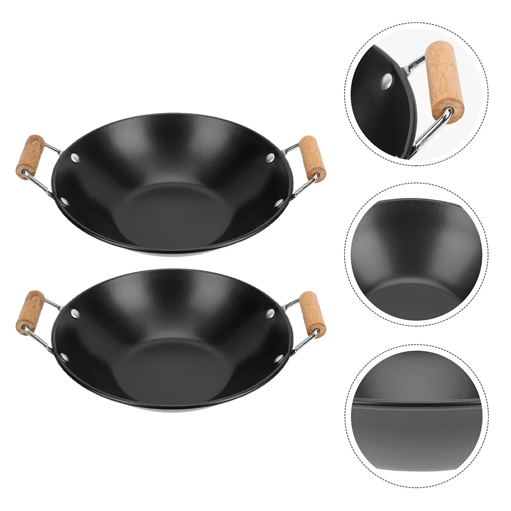 

2pcs Metal Wood Cooking Double Handle Dry Pot For Home Kitchen Camping Stove Thickened Non-Stick Hot Pot Cookware Household