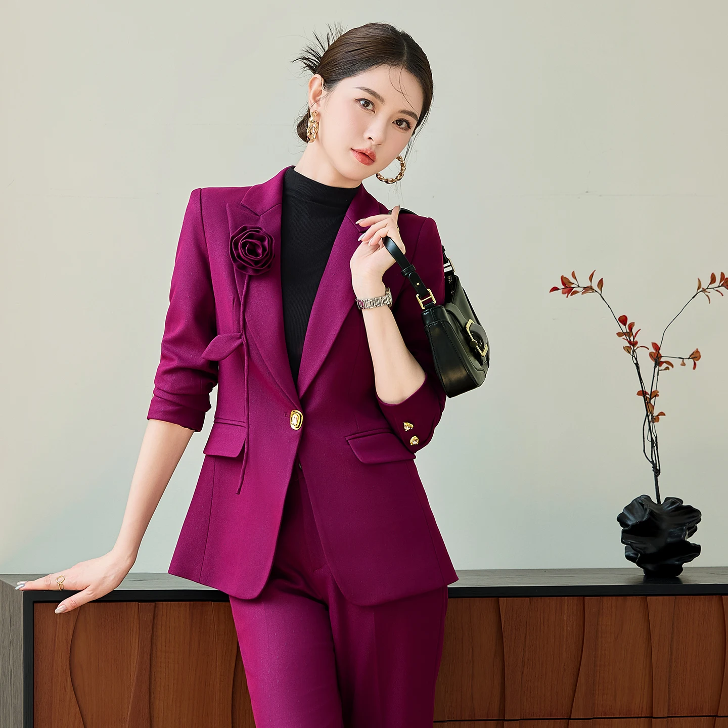 NAVIUE بدلة نسائية أنيقة مجموعة الخريف الشتاء موضة مزاجه الراقية مقابلة رسمية السترة والسراويل مكتب سيدة ملابس العمل