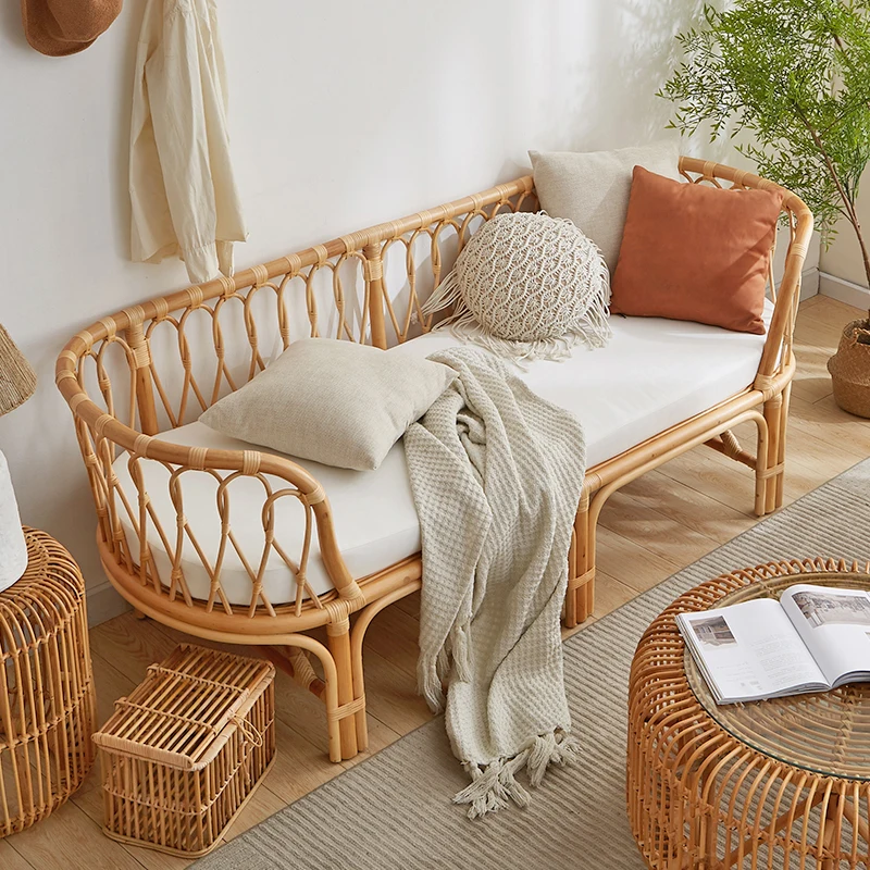 등나무 소파 거실 의자 안뜰 가구 더블 인도네시아 예술 대나무 발코니 홈스테이 차이